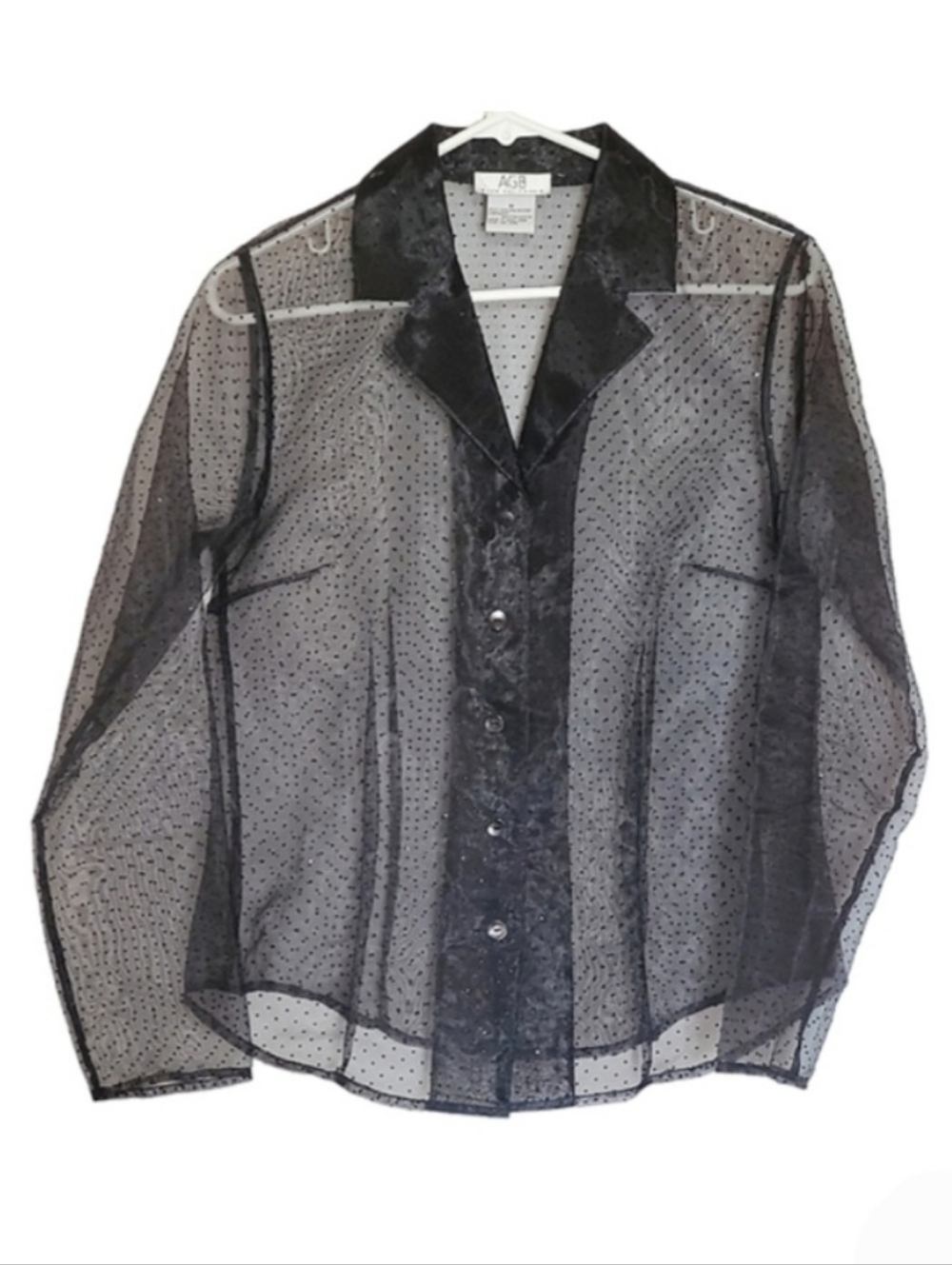 2115 * AGB Byer California Sheer Dot Button Down Black Size M Vintage 80s